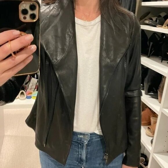 VINCE Lamb Leather Scuba Moto Jacket Sz XS Black Butter Soft - Picture 1 of 13